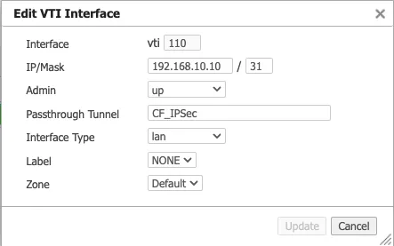 Values for Edit VTI Interface